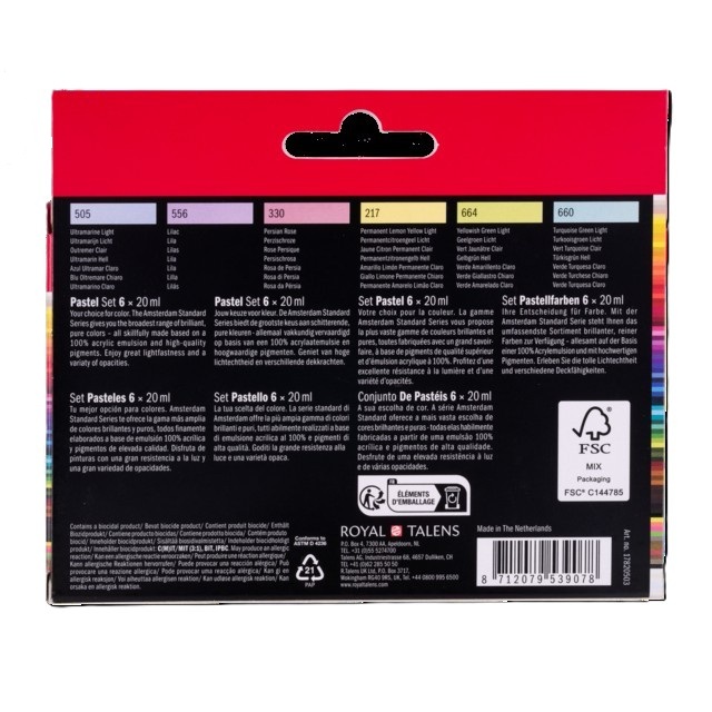 Amsterdam Acrylverf Set Pastel, 6 x 20ml