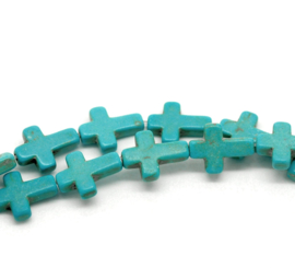 Keramiek Kruis Turquoise 16mm, per 15 stuks