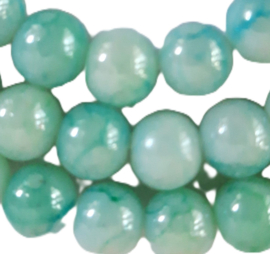 Glaskralen Turquoise gemarmerd 8mm, per streng van 75 kralen