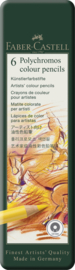 Faber Castell Polychromos kleurpotloden in blik, set van 6 stuks