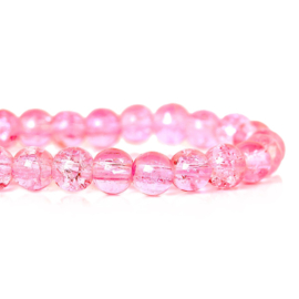 Glaskralen crackle Roze 6mm, per streng van 100 kralen