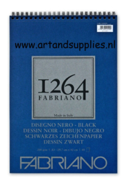 Fabriano 1264 Tekenblok Zwart ringband 200 grams, A4 formaat
