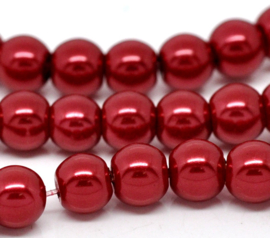 Glasparels 8mm Rood, per streng van 75 kralen