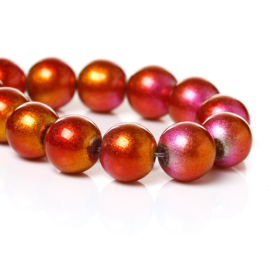 Glaskralen Rood/Goud 8mm, per streng van 75 kralen