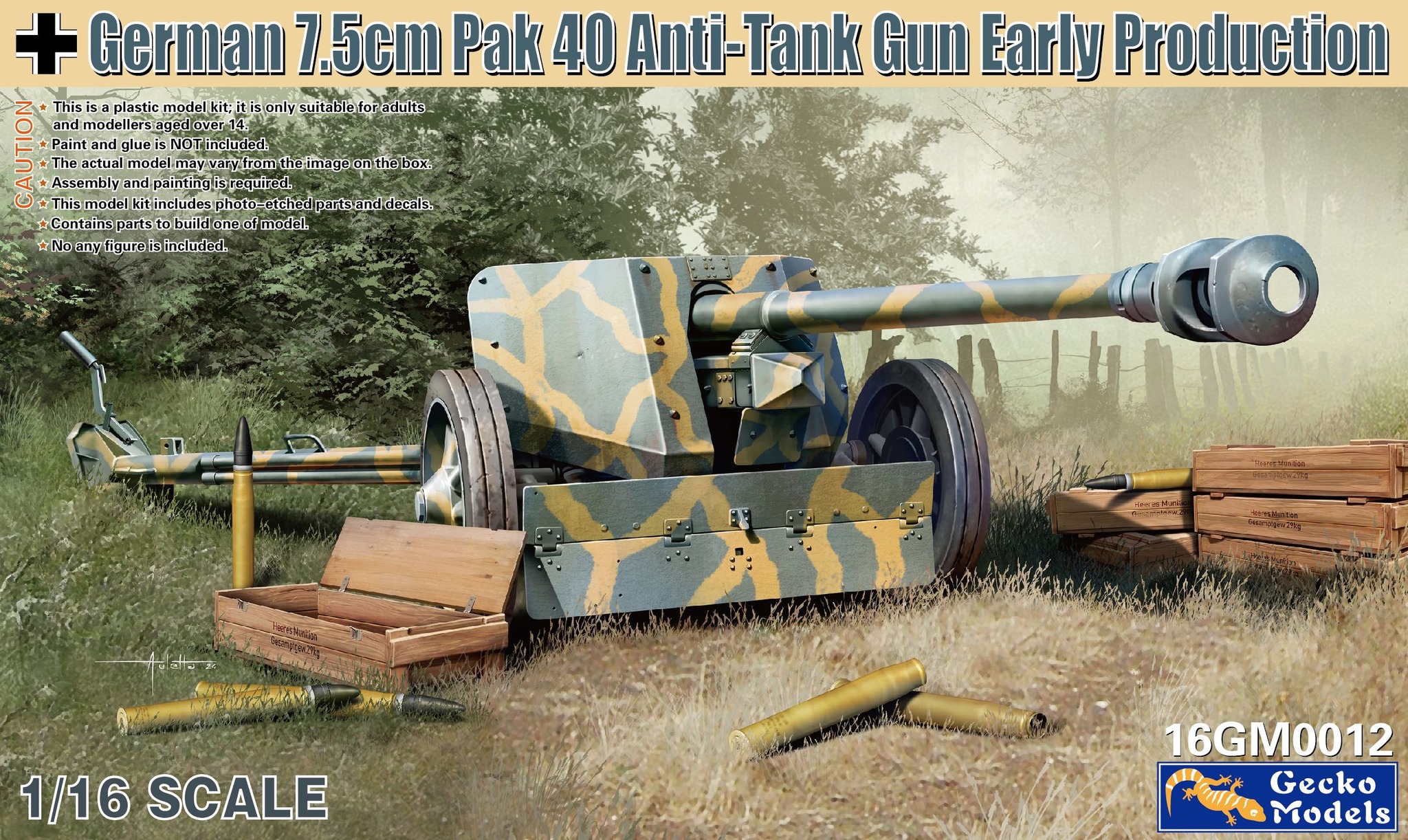 Gecko | 16GM0012 | German 7.5cm Pak 40 Anti-Tank Gun Early Production | 1:16