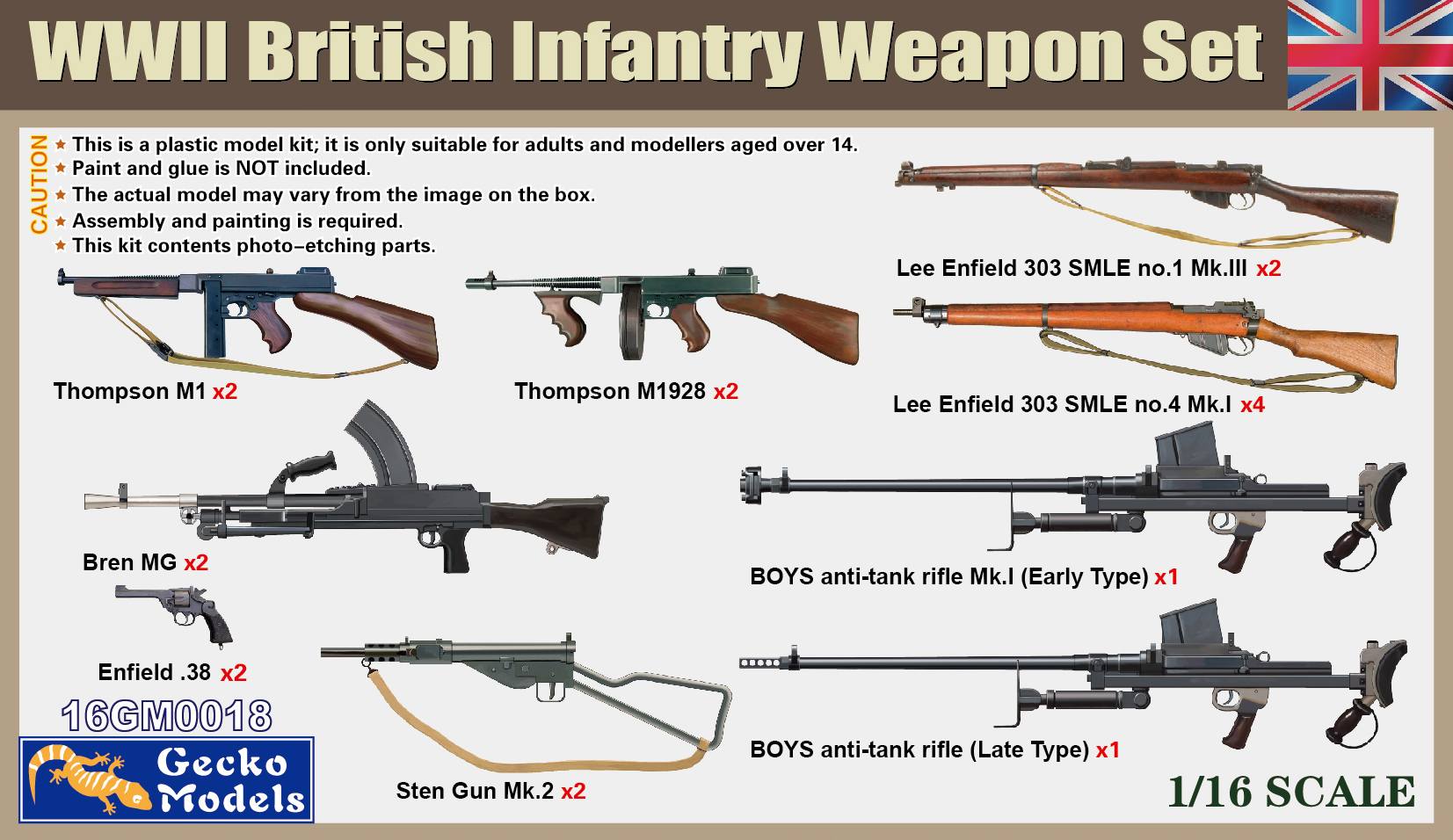 Gecko | 16GM0018 | WWII British Infantry Weapon Set | 1:16