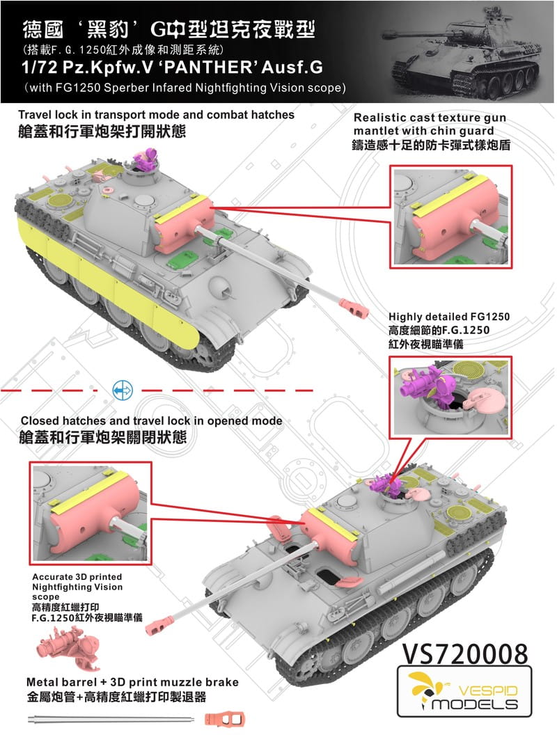 Vespid  | 720008 | Pz.Kpfw.V Panther Ausf.G w/ infrared | 1:72