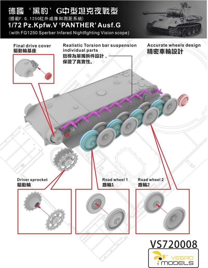 Vespid  | 720008 | Pz.Kpfw.V Panther Ausf.G w/ infrared | 1:72