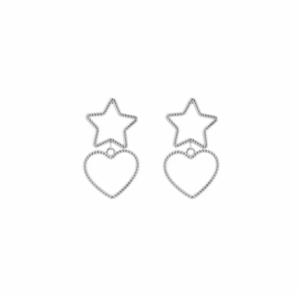 Oorbellen star and heart - Zilverkleur