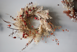 white wreath with red rose hip - SOLD -