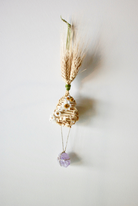 Corn dolly - corn with small white flowers and Amethyst stone