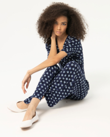 Surkana "Crossover Neckline Jumpsuit", navy blue dots