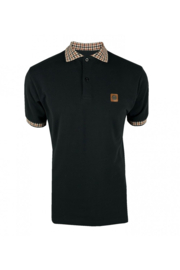 TROJAN "Gingham check trim pique polo", black