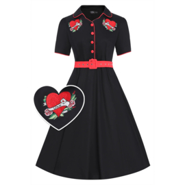 Dolly and Dotty "Sherry Rockabilly Embroidered Dress in Black Heart Print",  black