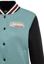 Queen Kerosin College Sweat Jacket "The Queen of Sun Valley", Smoke Green