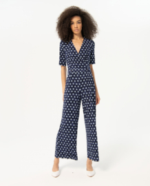 Surkana "Crossover Neckline Jumpsuit", navy blue dots