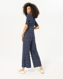 Surkana "Crossover Neckline Jumpsuit", navy blue dots