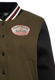 Queen Kerosin College Sweat Jacket "Heartbreak Garage", Smoke Green