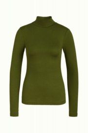 King Louie Rollneck Top Uni Rib olijfgroen