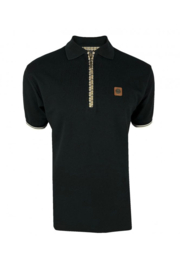 TROJAN "Houndstooth Trim Zip Pique Polo", black