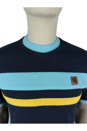 TROJAN "Cut and sew stripe pique tee", navy