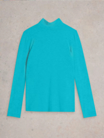 White Stuff "Camille High Neck Tee", Bright Teal