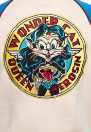 Queen Kerosin Sweat Jacket "Wonder Cat", Sax