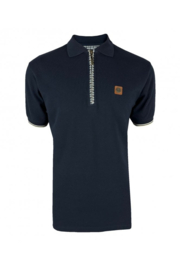 TROJAN "Houndstooth Trim Zip Pique Polo", navy