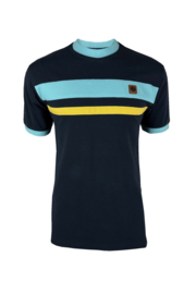 TROJAN "Cut and sew stripe pique tee", navy