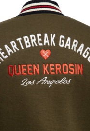 Queen Kerosin College Sweat Jacket "Heartbreak Garage", Smoke Green