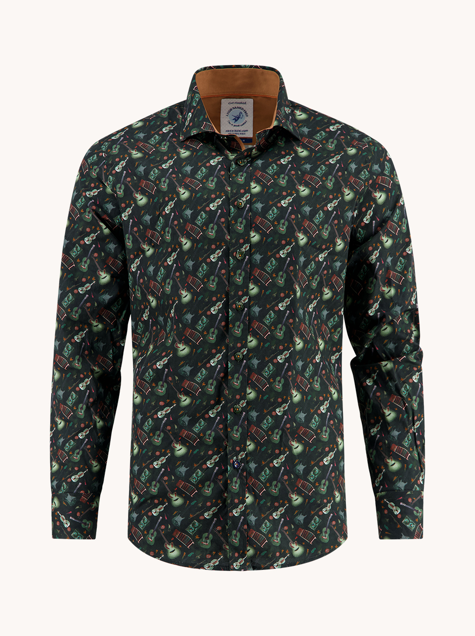 A Fish Named Fred blouse "Various Guitars", dark green