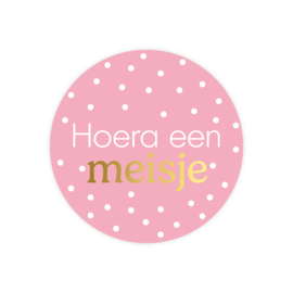 5 Stickers Hoera een meisje D 40 MM