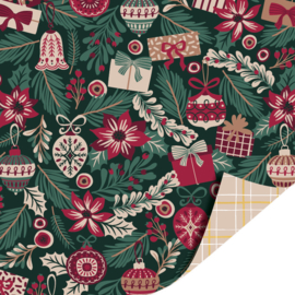 2 Rollen Dubbelzijdig inpakpapier Kersttakjes donker 30 CM