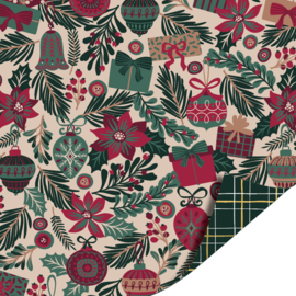 2 Rollen Dubbelzijdig inpakpapier Kersttakjes licht 30 CM