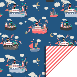 Pakjesboot Blauw - Streep Oranje FLour