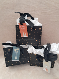 Cadeautasjes 2 stuks zwart met goude ster - 24 x 10 x 18 CM