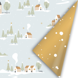 30 CM breed Dubbelzijdig kersthuisjes / Goud sneeuwvlok