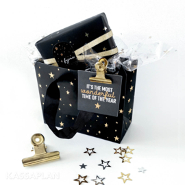Cadeautasjes 2 stuks zwart met goude ster - 24 x 10 x 18 CM