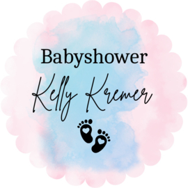 Sticker babyshower met naam en babyvoetjes