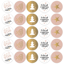 Stickers kerst roze/goud