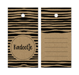 Kadootje streep - kraft/zwart - 80x40mm - 5 stuks