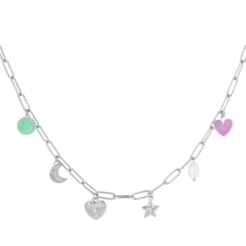 HAPPINESS Charm Necklace Silver