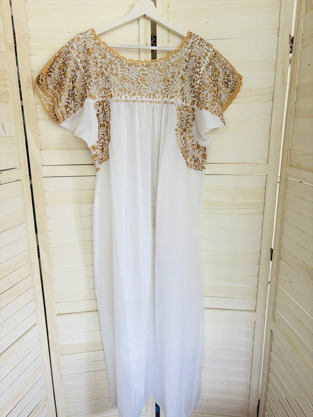 San Antonino dress white with gold embroidery