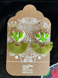 Green embroidery earrings