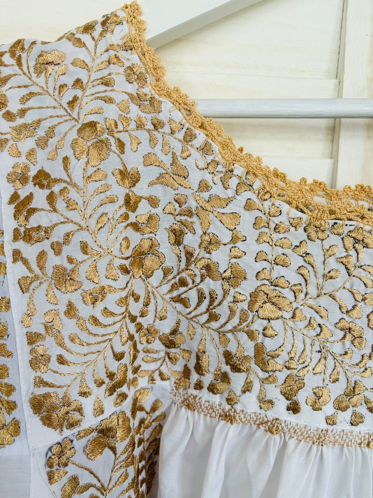 San Antonino dress white with gold embroidery