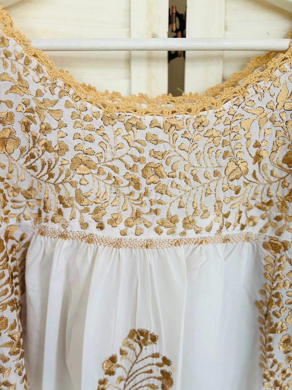 San Antonino dress white with gold embroidery