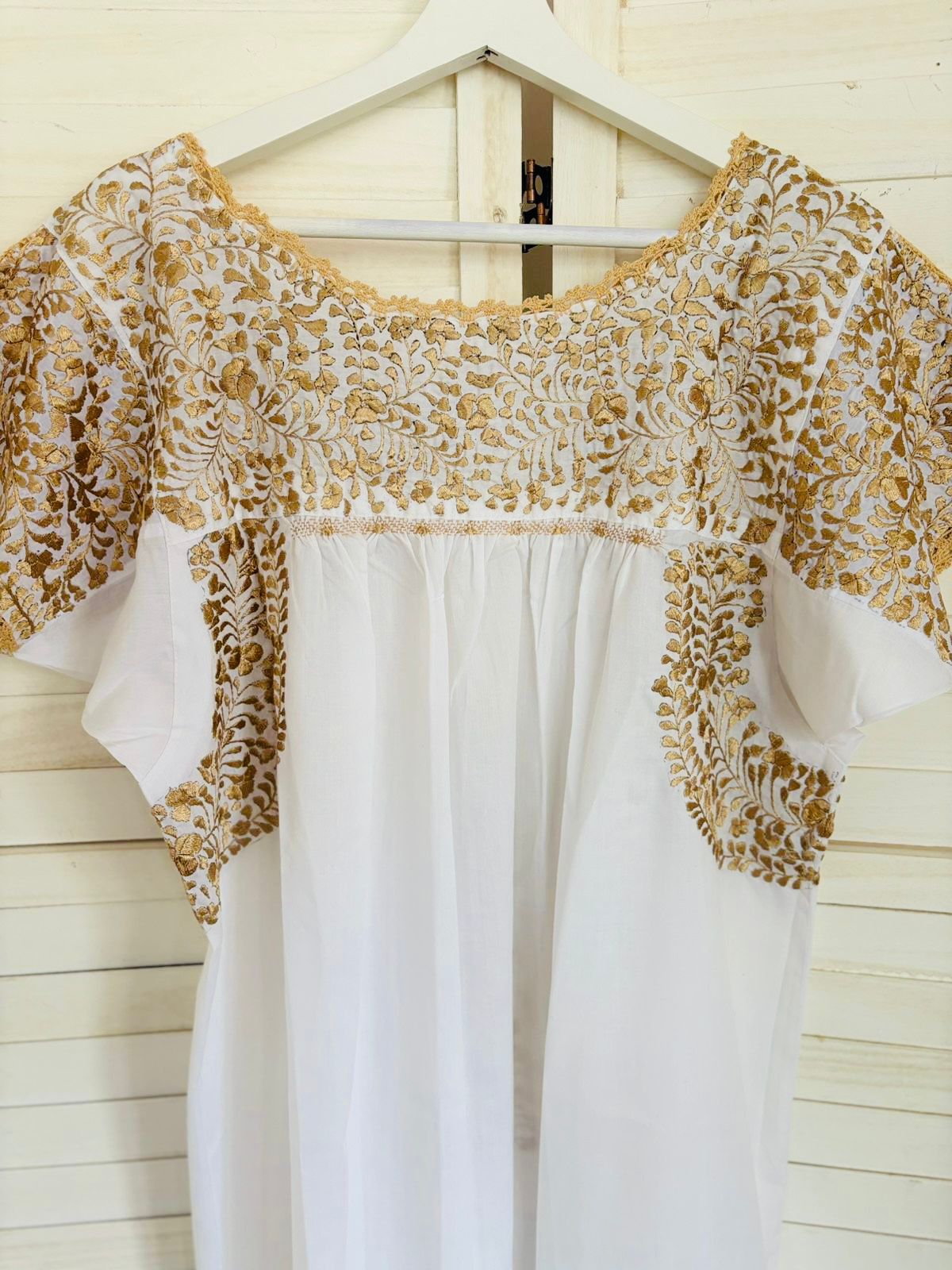 San Antonino dress white with gold embroidery
