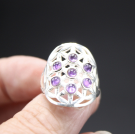 Ring Bloem des Levens sterling zilver Amethist verstelbaar