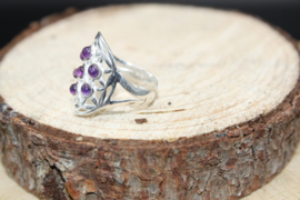Ring Bloem des Levens sterling zilver Amethist verstelbaar