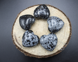 Doorboorde edelstenen hanger hart Sneeuwvlok Obsidiaan 3 cm
